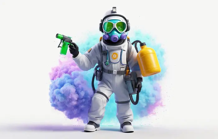 Man Spraying Protective Chemicals 3D Cartoon Character Illustration